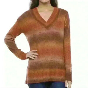 🌴2/$25🌴A.N.A | Women's Rust Combo V-Neck Fuzzy  Block Chain Sweater